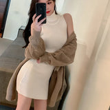 Zingj Version Of Summer Dress New Style Slim High-Necked Knitted Dress Sexy Slim Sleeveless Hip