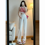 Zingj Size Women's Pear Wear With White Jeans Female Autumn Loose Wide Legs Show Thin Straight Down Pants-Outfit