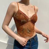 Zingj Summer New Sexy Female Retro Mesh Lace With Lace Printing Bottom Sling