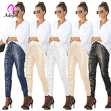 Women Leggings Long Pencil Pants Elastic High Waist Drawstring Black Cargo Pants Party Ladies Trousers Streetwear