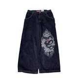 New High Street Hiphop Hip Hop Brand Printed Jeans Men's Straight Baggy Wide-Legged