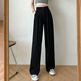 Spring Summer Women's Wide Leg Pants Loose High Waist Casual Trousers Woman Korean Style Solid Office Straight