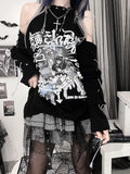 Aesthetic T-shirt Women Gothic Off Shoulder Long Sleeve Cartoon Print Graphic T Shirts Japanese Harajuku Grunge