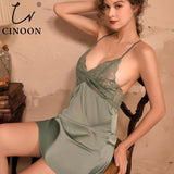 Sexy Night Dress Perspective Lace Nightgow Women's New Lingerie backless Lace V-neck nightwear silk Nightdress