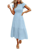 Summer Pleated Dress Women Long Party Dress Ladies Flying Sleeve Fashion Casual A Line Dress For