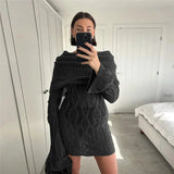 Sheer Knitted Off-Shoulder Mini Dress-Outfit