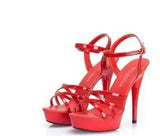 Hot! Women Summer Sandals Patent Leather Platform Sandals High-heeled Shoes 15cm Fashion Shows Thin Heels Plus-size pumps