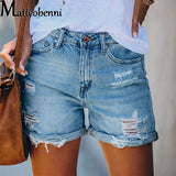 All Match Blue Women Slim Hole Denim Shorts Fashion Casual Summer New Denim Shorts Sexy Solid Color Wash Streetwear