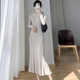 Spring New Knit Sweater Women Midi Mermaid Dress Elegant Bodycon Slim Long Sleeve Female Spring