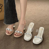 High-Heeled Slippers Women's Coarse Sandals Summer 2025 New Fashion Water Drill Fairy Wind Cool Slippers Outside The
