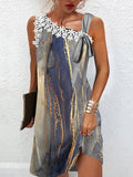 New Women Commute Pullover Dresses 2022 Summer V Neck Patchwork Sleeveless Dress Female Sexy Back Cardigan Dresses