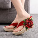 Waterproof Platform Slope Sandals Beach Flip-Flops Pins Pine Cake Embroidered Slippers