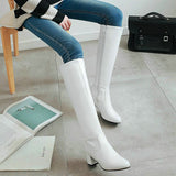 Fashion Zipper Knee High Boots Women Soft Pu Leather Thick High Heels Long Boots Autumn Winter Woman Shoes Size