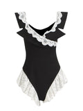 Fashion Babes Jumpsuit Women 2025 Spring New Word Shoulder Lace Splicing High-End Sense Bumpy