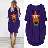 Sleeve T Shirt Christmas ELK Sequin Dress Oversized Long Tops Casual Loose Mini Dresses Streetwear Vestidos Wrap