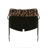 Of Sexy Folded Short Bra Vest Drawstring Low-Rise Shorts Leopard Hair Spliced Two