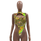 Leather Women Tank Top Solid Silver Mock Neck Tank Top Irregular Hollow Out Crop Top 2022 Summer Sexy Night Club Party