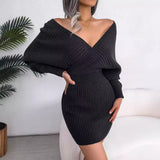 2025 Sexy Crossing V-Neck Battender Bags Sweater Dress Women's