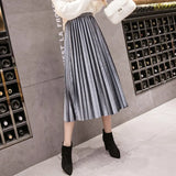 Winter Velvet Skirt High Waisted Skinny Large Swing Long Pleated Skirts Metallic Plus Size 3XL Midi