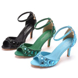 Cm Fish Mouth High Heel Sandals Shallow Mouth With Large-Size Round-Head High Heels Golden Water Drill Fine