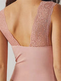 Vintage Y2K 2023 Sexy Women Lace Patchwork See Through Tank Exposed Navel Tops Summer Clubwear Deep V-neck Slim