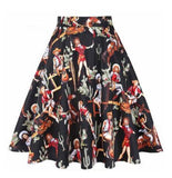 Cat Printed Short Swing Cotton Casual Summer Skirts High Waist Vintage Retro Skater Punk Harajuku Midi Skirt faldas