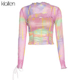 sexy fashion hollow out female two piece set t shirt spring summer casual high street colorful slim wild t shirt