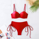 Multi-Color Solid Color Choreette Sling Sling Chest Hard Bag Bikini 2025 New High-Waisted Split Swimsuit