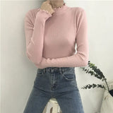 Ruched Women Sweater High Elastic Solid 2021 Fall Winter Fashion Sweater Women Slim Sexy Knitted Pullovers Pink