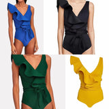Solid Color Heavy Industry Pressure Line Lotus Edge Rope Belt Banding Swimsuit Women 2025 New