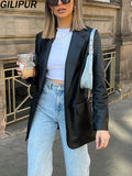 Jacket Women Casual PU Elegant Blazer Jackets Female Streetwear New Spring Fashion Y2k Faux Coat Black Leather