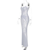 Silver Wrap Design Strap Maxi Dress- Outfit