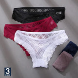 Floral Lace Women's Panties Female Hollow Out Mesh Briefs Transparent Low Rise Underwear Ladies Big Size Lingerie