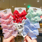 Pcs/set Cotton Dot Printed Hair Clips For Cute Girls Plaid Bowknots Boutique Barrettes Kids Hair Accessories Hairpins 2020