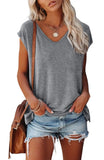 Color V-neck Cotton Blend Casual Loose Sleeveless Top Women's