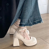 Jane High Heels Women 2025 Spring New Small Roundhead Pearl White Painted Heel