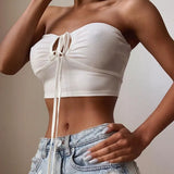 Cropped Camisole Women Sexy Bandage Cross Tank Crop Top Solid Casual Backless Tanks Camis Tee Shirt Femme Woman