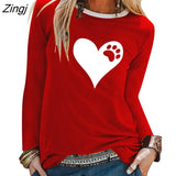 Bear Paw Print Long Sleeve T-shirts Women Autumn Winter Shirts for Women Loose White Crew Neck Graphic Tees