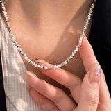 Galaxy Silver Pearl Necklace-Outfit