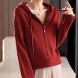 Autumn And Winter New Japanese And Korean Lazy Style Hooded Zipper Cardigan Women's Loose Thin Sweater