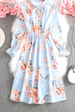 Women Casual Spring Autumn Dress Korean Style Vintage Floral Printed Shirt Dress Long Sleeve Elegant Bow Midi Summer