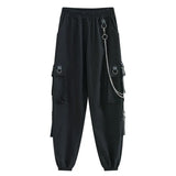 Elastic Waist Loose Cargo Pants Hip Hop Streetwear Cargo Black Casual Punk Harem Pants with