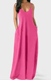 Fashion Solid Color Loose Casual Strap Long Dress Sexy Sleeveless Beach Holiday Bohemian Maxi Dresses Robe Femme