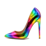 Rainbow Printed Pointed Toe Woman Lady Female 10 cm 8 cm 12 cm high heel shoes Stilettos Women Pump QP006