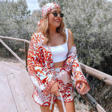 Totem Floral Print Women Shirt Hot Shorts Casual Sets 2021 Spring Summer Single Breasted Chic Female Clothes