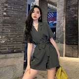 Women Buttons High Waist Office Female Turn-down Collar Korean Style Plus Size Solid Street Abdomen Leisure
