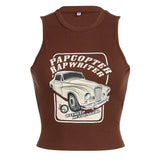 90's Retro Print Ribbed Crop Tank TopOutfit