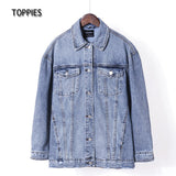 2021 Women Denim Jacket Loose Casual Blue Coats Female Outwear Vintage Jacket Long Sleeve Turn-down Collar