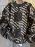 Checkered Pullover Knit Sweater-Outfit
