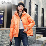 Short Style Cotton Padded Winter Jacket Women Casual Stand Collar Parkas Winter Coats Female Fashion Shiny